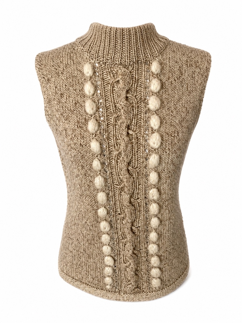 Escada Beige Cable Knit Pom-Pom Sweater Vest